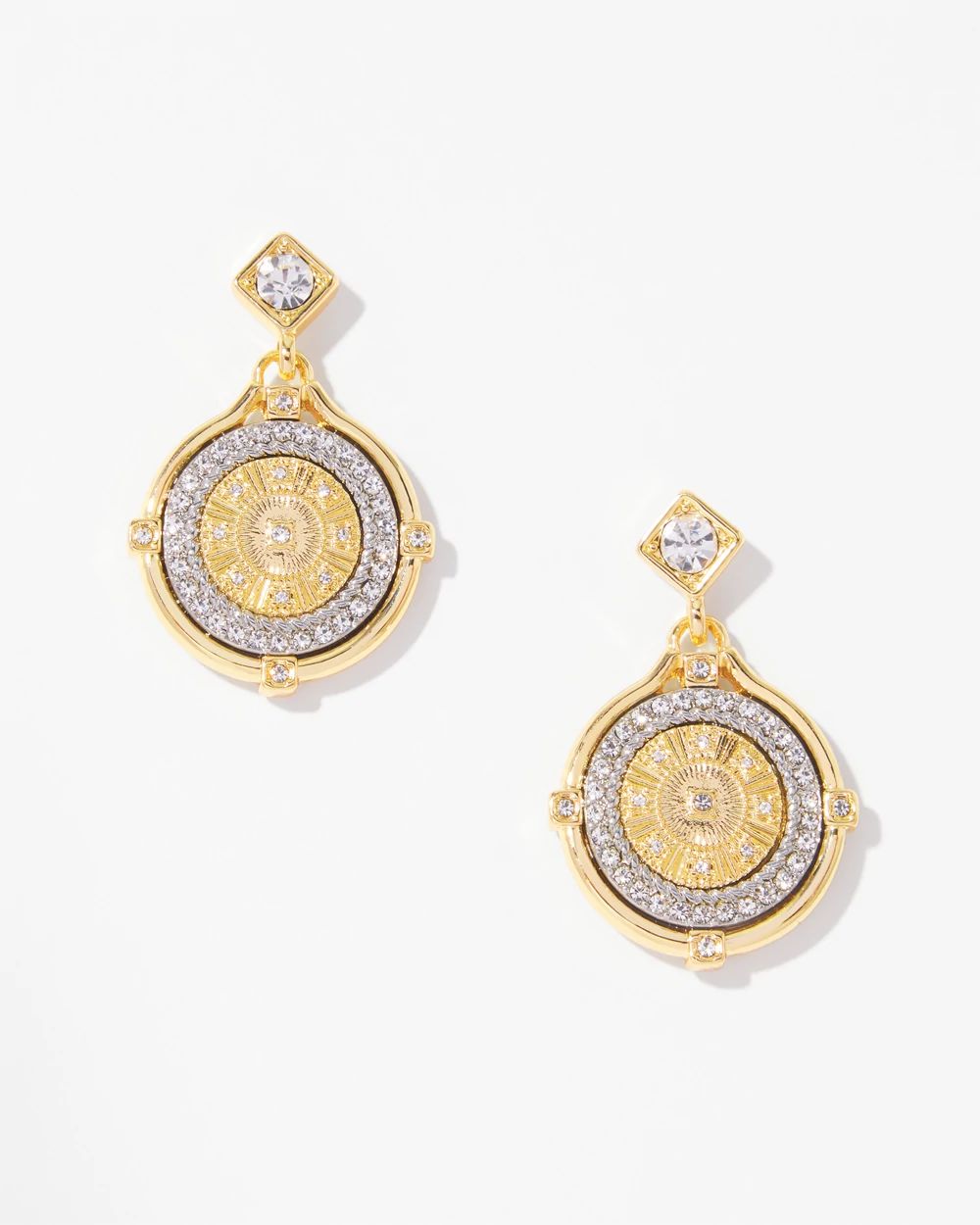 Mixed Metal Pave Coin Drop Earrings